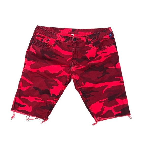 Vintage True Religion Jeans Size 46 Shorts CUT OFF Red Camo - Picture 5 of 6